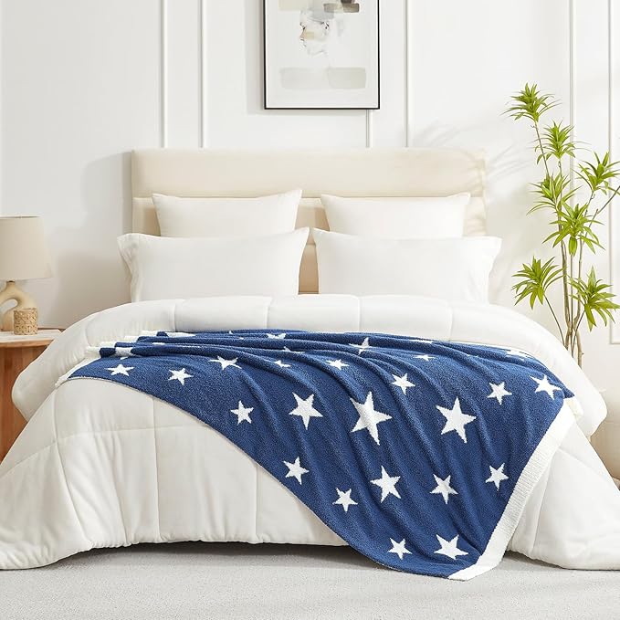 Snuggle Sac American Star Patriotic Throw Blanket Blue, July 4th Blanket Ultra Soft Cozy Throw Blanket for Couch,Sofa, Bed, Living Room, Blue,50x60 inches-Ruum Studio Home