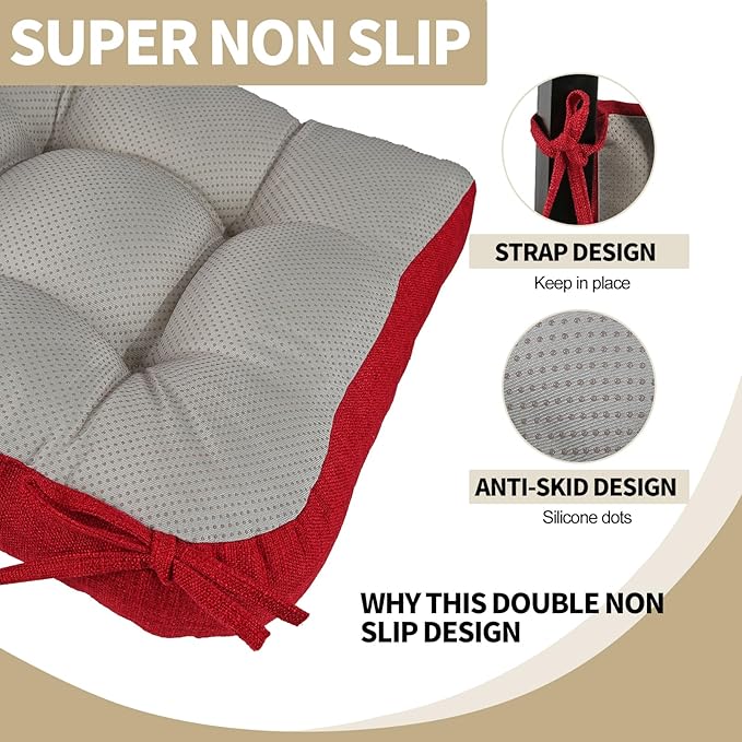 BUYUE Chair Cushion Set for Rocking Chair, Back Pillow & Seat Cushion with Ties, Original Woven Fabric Non-Slip Chair Pads for Elderly Sitting, Red-Ruum Studio Home