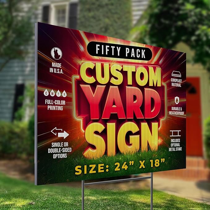 50 Pack 24"x18" Custom Yard Signs with Stakes, Personalized Yard Signs for Outdoors, Customized Full Color Print Corrugated Signs for Business-Ruum Studio Home