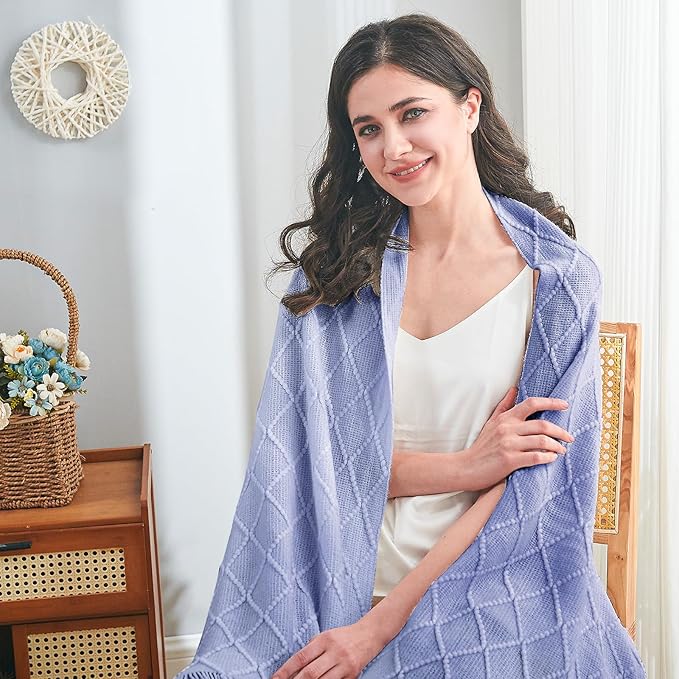 inhand Knitted Throw Blanket for Couch and Bed, Soft Living Room Home Decor Knitted Blanket with Tassel, Outdoor Lightweight Breathable Summer Blanket, Farmhouse Warm Woven Decorative, 50"x60"-Ruum Studio Home