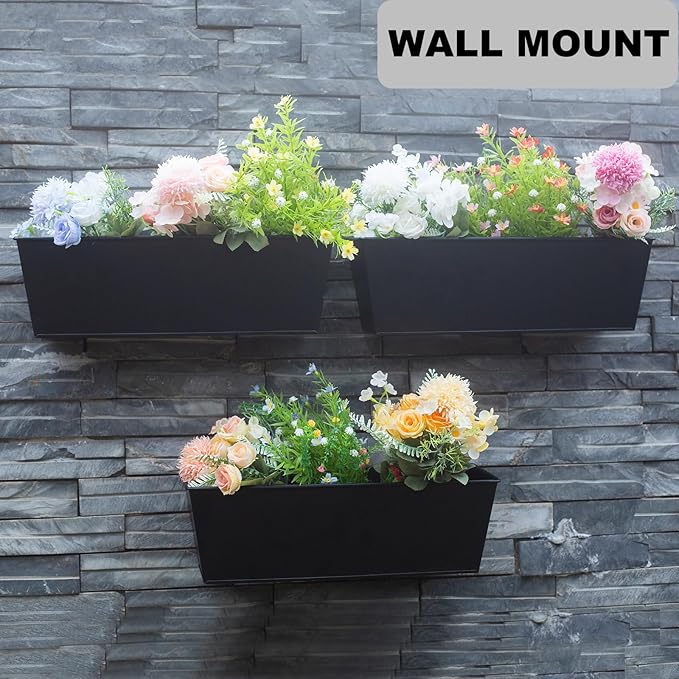 Wall Hanging Planters for Outdoor Plants 16 Inch Large Metal Fence Pots with Hooks for Outside Garden Balcony Plants 3PCS（Black）-Ruum Studio Home