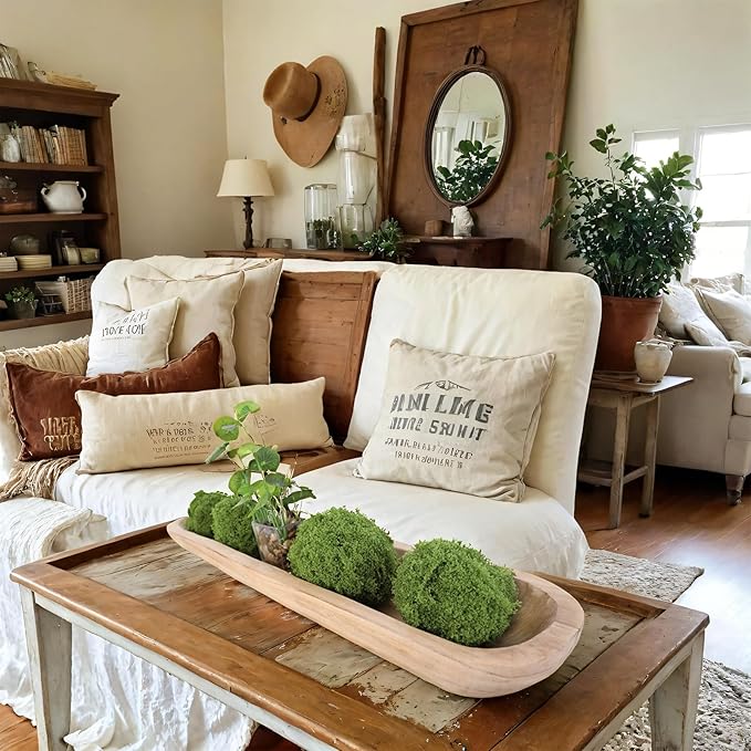 Athaliah Wooden Dough Bowl, 30 Inch Hand Carved Rustic Long Wood Dough Bowls for Decor, Vintage Decorative dough bowl for Table Centerpiece (30 Inch-Brown)-Ruum Studio Home