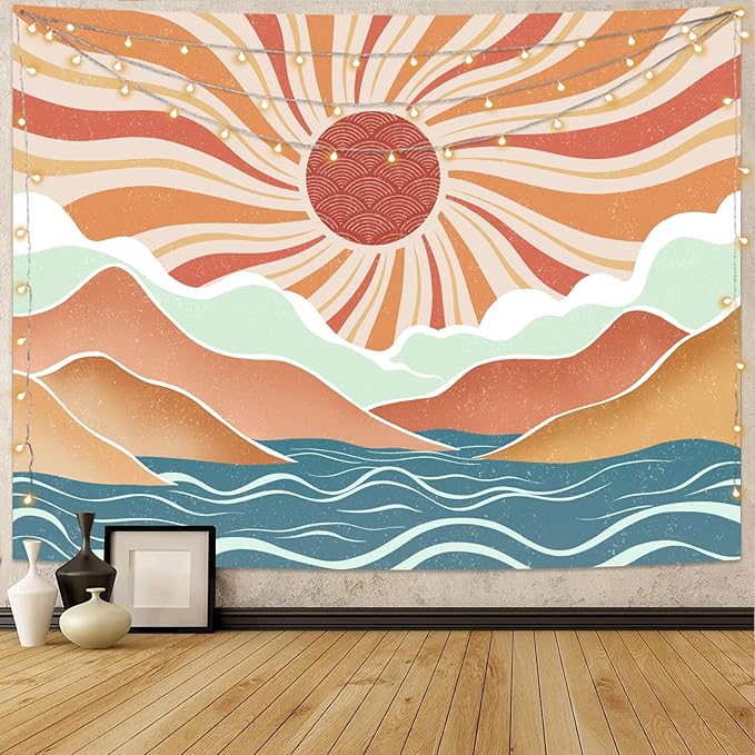 Lunerfex Boho Sun Tapestry Sunset Wall Tapestry, Mountain Tapestries for Bedroom 80s Tapestries Wall Hanging for Bedroom Living Room Decor Boho-2 60"x80"-Ruum Studio Home