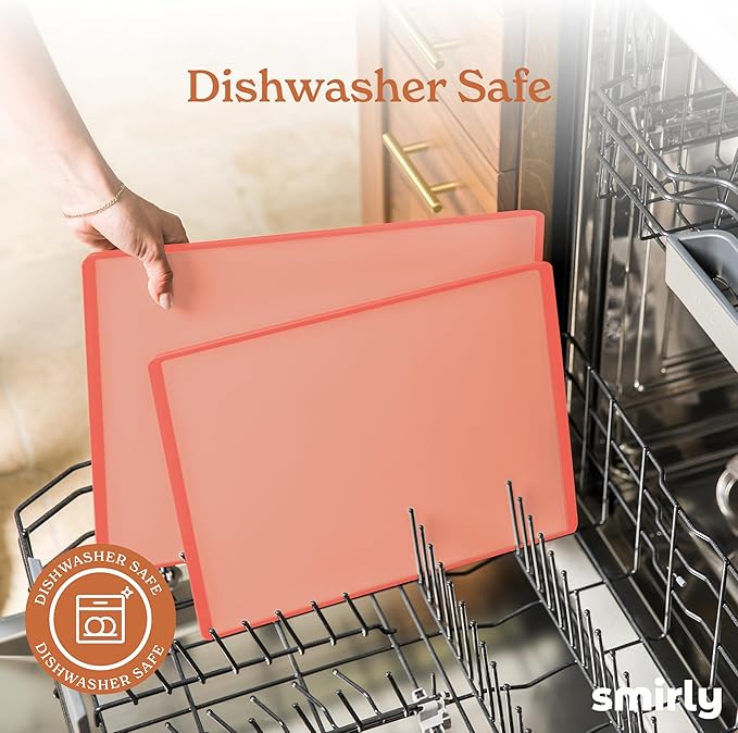 SMIRLY Plastic Cutting Board Set with Holder 3 Pieces, Non-Slip Dishwasher Safe Chopping Boards for Kitchen, Pink-Ruum Studio Home