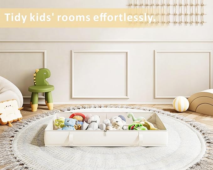 Vailando Under Bed Storage Containers, Underbed Storage Bins with 6 Inches Tall, Clothes Storage Box with Sturdy Handles and Sidewalls, Beige, 2-Pack-Ruum Studio Home