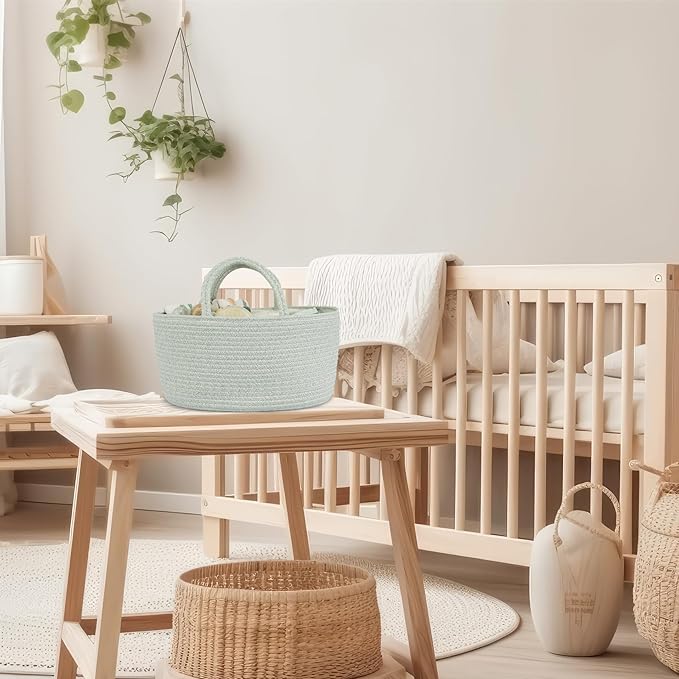 Diaper Caddy Organizer Cotton Rope Baby Basket Nursery Storage and Portable Tote Bag for Car Ideal Baby Shower Gifts and Registry Must-Have for Newborn Essentials Large light green-Ruum Studio Home