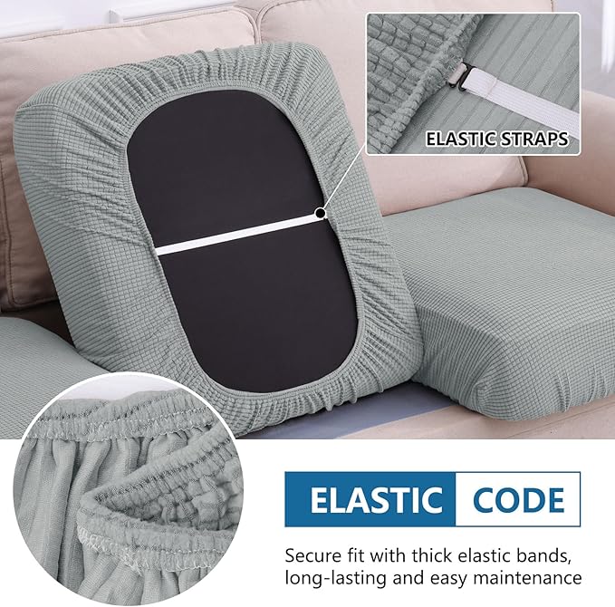 hyha Waterproof Couch Cushion Covers, Sectional Sofa Cushion Slipcovers L Shape, Thick Stretch Jacquard Fabric, Washable Chaise Lounge Cover with Elastic Bottom (1 Piece for Chaise, Light Grey)-Ruum Studio Home