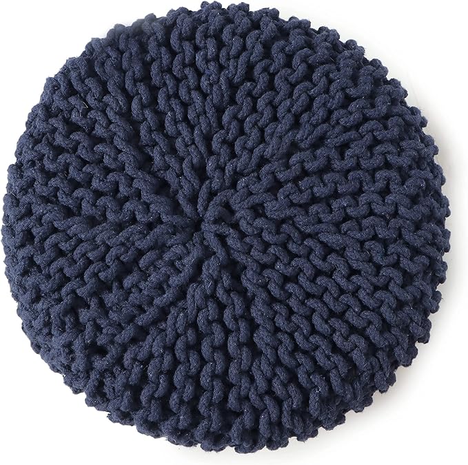 REDEARTH Cylindrical Pouf Ottoman -Hand Knitted Poof Pouffe Accent Chair Seat Footrest for Living Room, Bedroom, Nursery, kidsroom, Patio, Gym; 100% Cotton (16x16x16; Navy Blue)-Ruum Studio Home