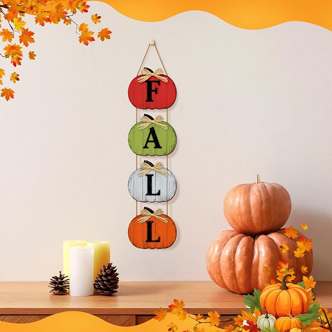 Fall Decorations for Home Fall Pumpkin Door Sign, Rustic Farmhouse Thanksgiving Wall Decorations Wooden Hanging Signs for Porch Yard Seasonal Autumn Home Decor-Ruum Studio Home