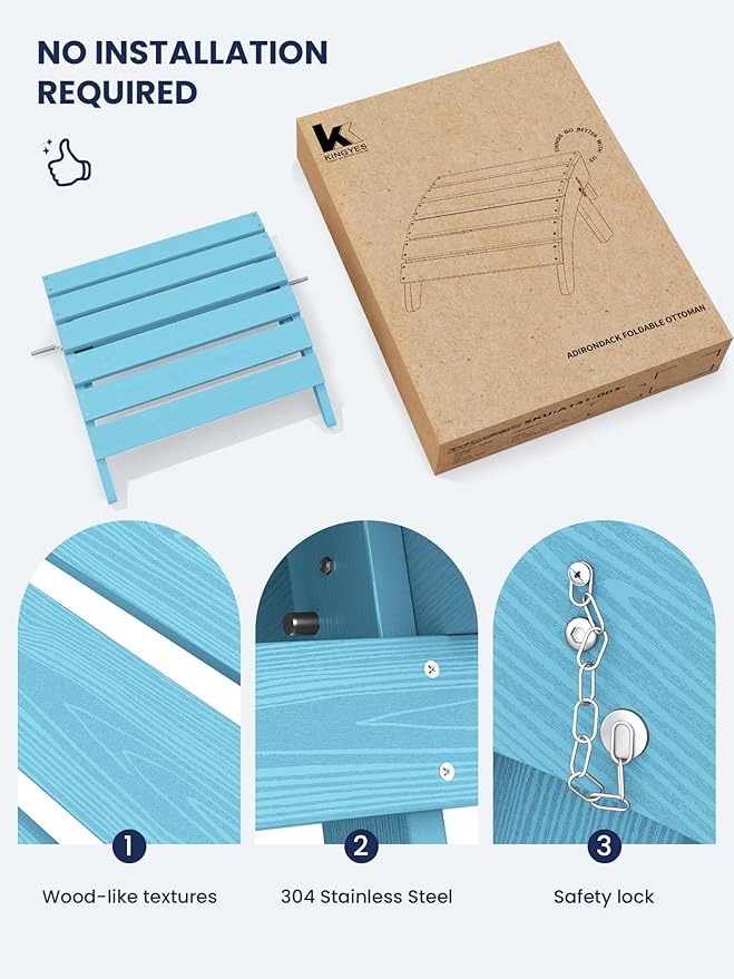 KINGYES Folding Adirondack Ottoman for Adirondack Chair, Light Blue-Ruum Studio Home