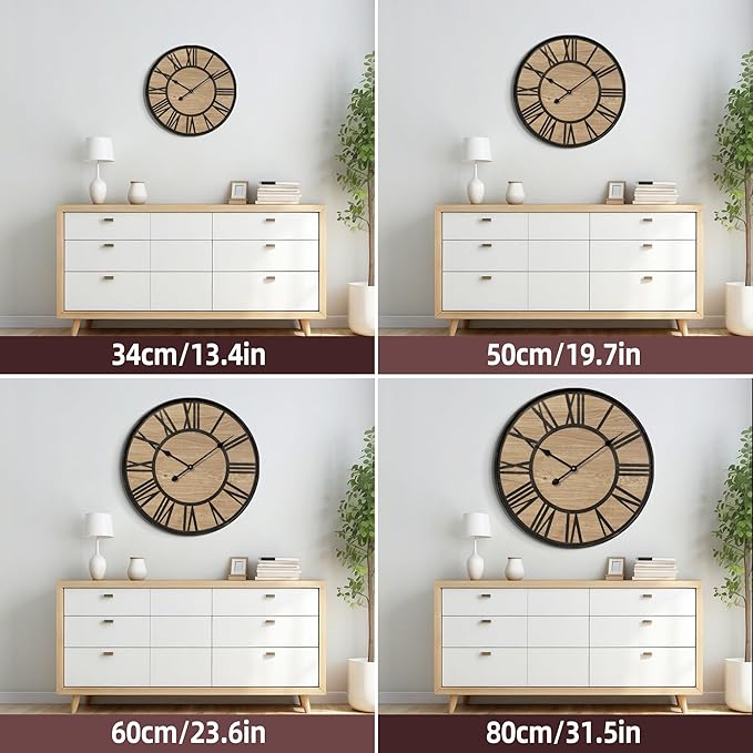 Large Wall Clock for Living Room Decor, Non Ticking Silent, Battery Operated Modern Vintage Wood Wall Clock Oversized Decorative Wall Clock for Bedroom Kitchen Farmhouse Office Decor-Ruum Studio Home