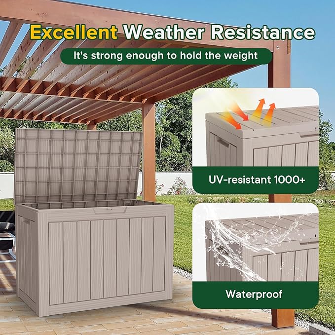 45 Gallon Outdoor Storage Box Waterproof Lockable Resin Deck Box Large, Patio Storage Bin for Pool Accessories Cushion Furniture, Garden Tools, UV-Resistant Outside Delivery Light Coffee-Ruum Studio Home