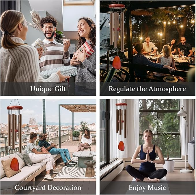 28" Wind Chime for Mothers Day, Decorative Wind Chimes for Outside, Memorial Windchimes Remembrance Gift for Women Mom Grandma, Metal Wind Chimes Outdoor Decor for Garden Patio Zen(Coffee)-Ruum Studio Home