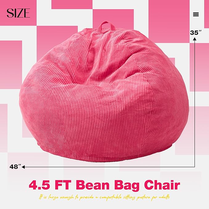 Hobestluk 4.5FT Bean Bag Chair Giant Bean Bag Chair with Filler Included Adult Bean Bag Chairs with Removable Cover for Bedroom Living Room - (Jumbo, Pink)-Ruum Studio Home