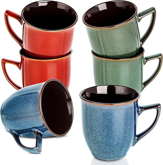 Ceramic Mugs 14 Oz,Mugs Set for Men Women, Ceramic Mugs Set with Large Handle for Coffee Tea Milk Cocoa, Coffee Cups Set of 6 Gift for Dad Mom,Easy to Clean & Hold, Microwave Safe.-Ruum Studio Home