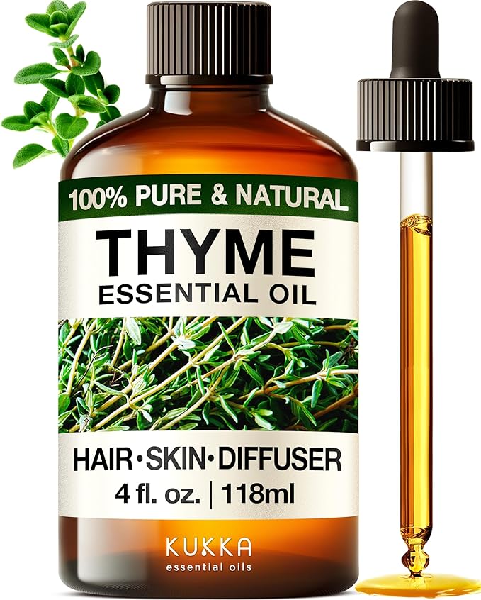 Kukka Thyme Essential Oil for Hair, Skin & Diffuser - 4 Fl Oz - 100% Pure Natural Thyme Oil, Herbaceous Scent, for Aromatherapy & Making Scent DIY-Ruum Studio Home