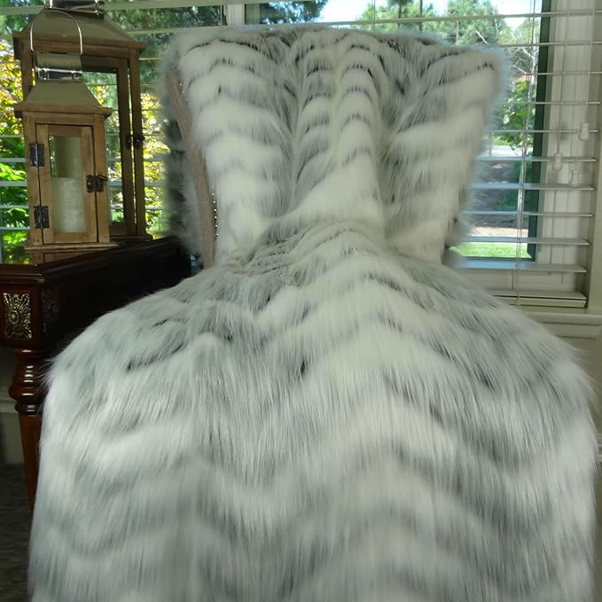 White Fox Faux Fur Throw Blanket & Bedspread - True White Gray - Luxury Soft Faux Fur, Handmade in USA, 16483-Ruum Studio Home