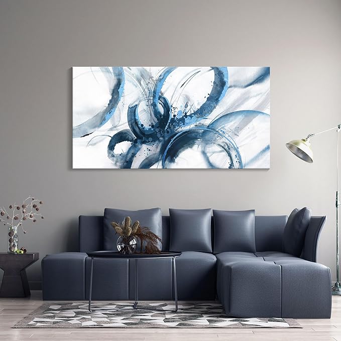 Large Canvas Wall Art Blue Abstract Pictures Wall Art for Living Room Paintings for Wall Decorations Bedroom Decor Aesthetic Framed Office Artwork Wall Decor 29×58in-Ruum Studio Home