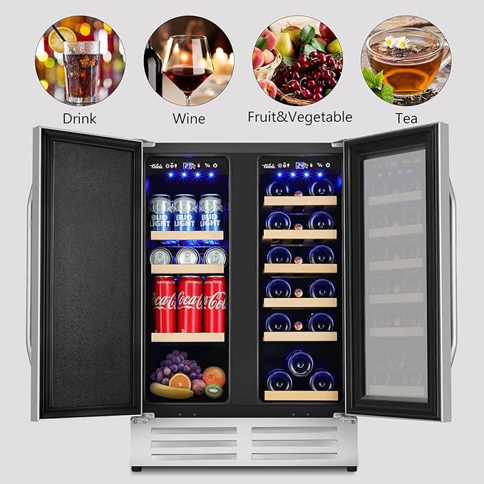 Wine and Beverage Refrigerator,24 Inch Dual Zone Wine Beverage Cooler, Built-in/Freestanding Beer and Wine Fridge with a Powerful Compressor, 20 Bottles and 88 Cans Capacity-Ruum Studio Home