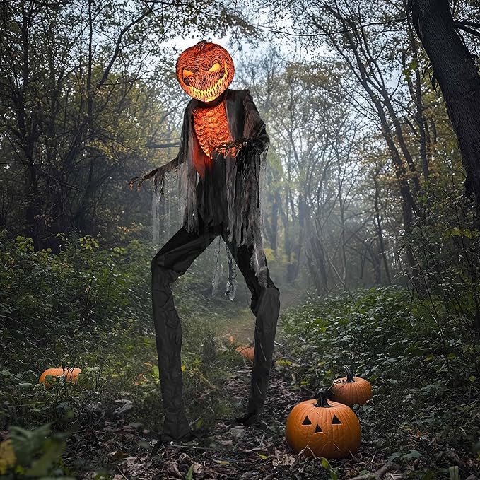 AW 7 Ft Scary Giant Large Animated Halloween Decorations Evil Monster Alien, Jack-O-Lantern Pumpkin Props, Horror Halloween Party Motion & Sound Activated Glowing Head 2025-Ruum Studio Home