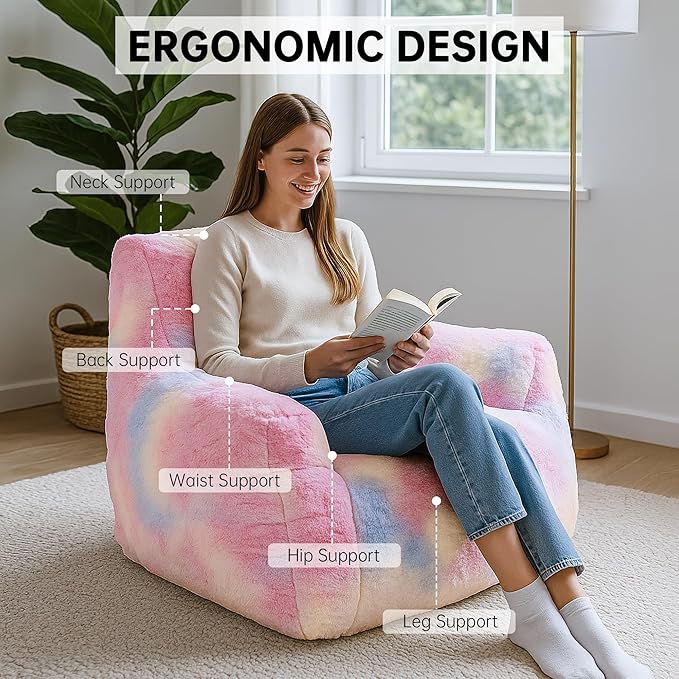 Bean Bag Chairs for Adults Ergonomic Support Reading Floor Sofa Chair with Filler Spacious (Colored, Standard)-Ruum Studio Home