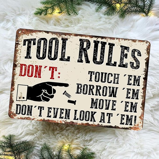 Garage Signs Metal Wall Decor - Vintage Tool Rule Metal Tin Signs for Men, Funny Shop Accessories Bar Decoration for Man Cave 8x12 Inch-Ruum Studio Home