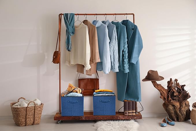 SIMPLE HOUSEWARE 15 x 13 Inch Collapsible Fabric Storage Bin with Handles, 2 Pack, Steel Blue-Ruum Studio Home
