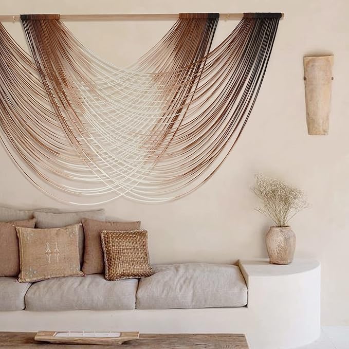 Flber Macrame Wall Hanging Dip Dye Brown Boho Wall Decor Yarn Tapestry Modern Living Room Bedroom Home Wall Decor 57" W x 35" L-Ruum Studio Home