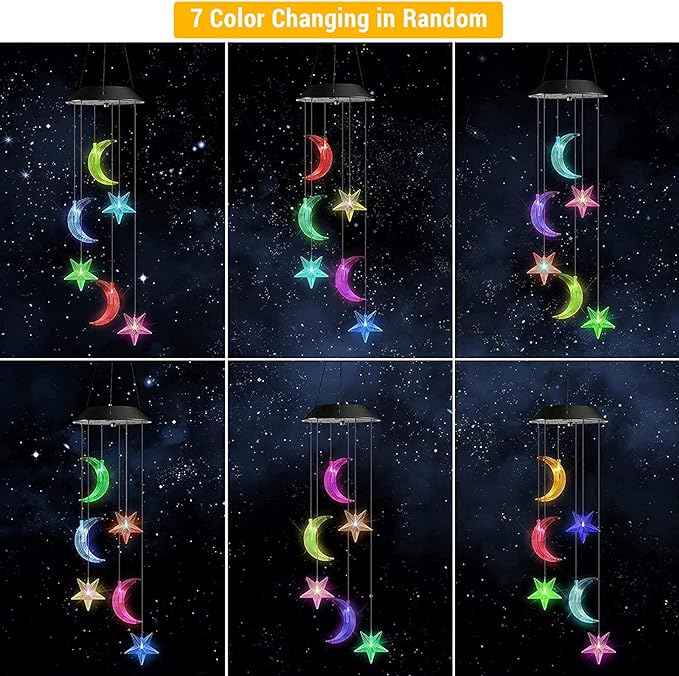 Toodour Solar Wind Chimes, Color Changing Wind Chimes Moon and Star, LED Decorative Mobile, Gift for Mom Grandma, Waterproof Outdoor Moon Star Light for Garden, Patio, Yard, Window Outdoor Decor-Ruum Studio Home