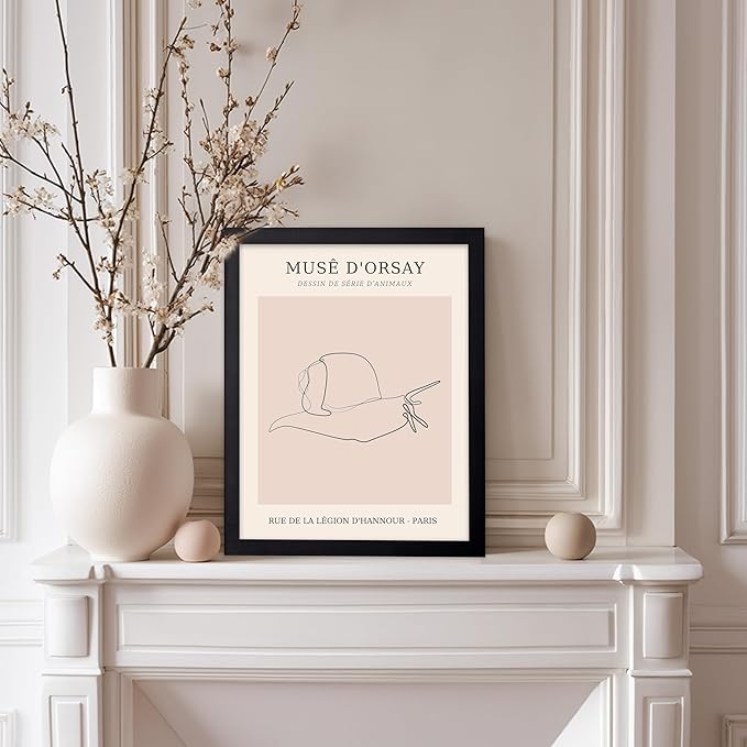 Poster Master Vintage Poster - Retro One Line Snail Drawing Print - Snail Line Art - Minimal Gift for Men, Women, Animal Lover - Abstract Wall Decor for Home, Office, 11x14 Black Framed-Ruum Studio Home