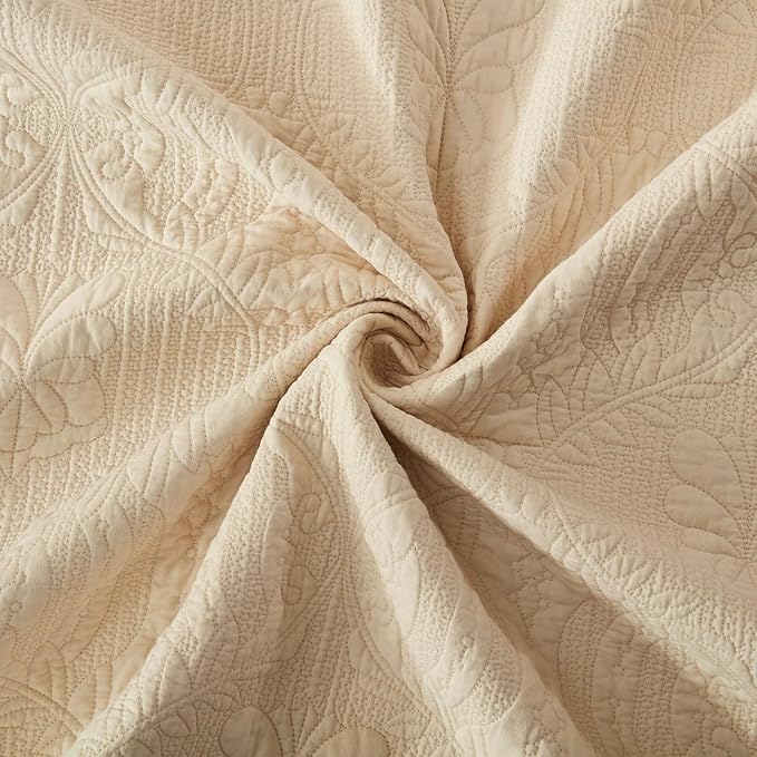 MarCielo 3-Piece 100% Cotton Oversized Bedspread Lightweight Quilt Coverlet Embroidery Farmhouse Bedding Set(TL Beige,Oversized King (118"x106"))-Ruum Studio Home