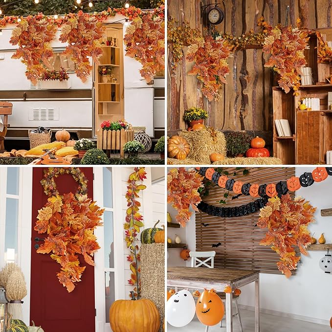 RECUTMS Fall Leaves Fall Decorations for Home Clearance Fall Decor Leaf Fall Decorations Fall Decorations for Home Thanksgiving Decorations Hanging Plants Indoor Artificial Wall Decor(Orange)-Ruum Studio Home