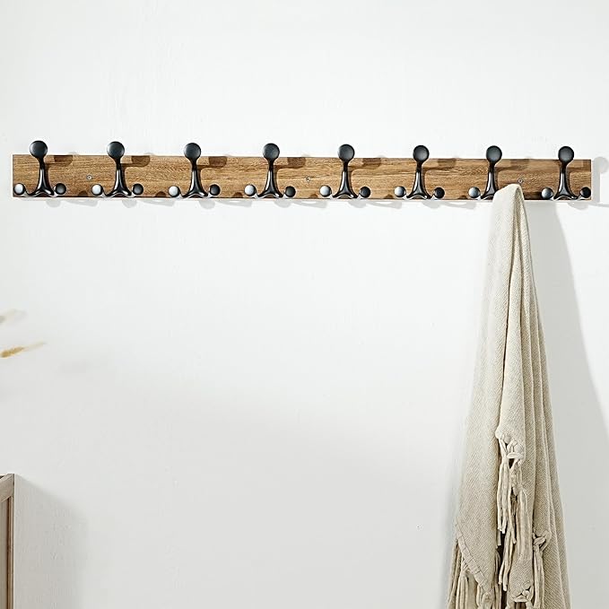 SKOLOO 43-Inch Wood Burnt Coat Rack Wall Mount with 8 Triple Hooks - Ideal for Family Entrances, Classrooms, and Pet Supplies Storage - Perfect Coat Hooks for Wall-Ruum Studio Home