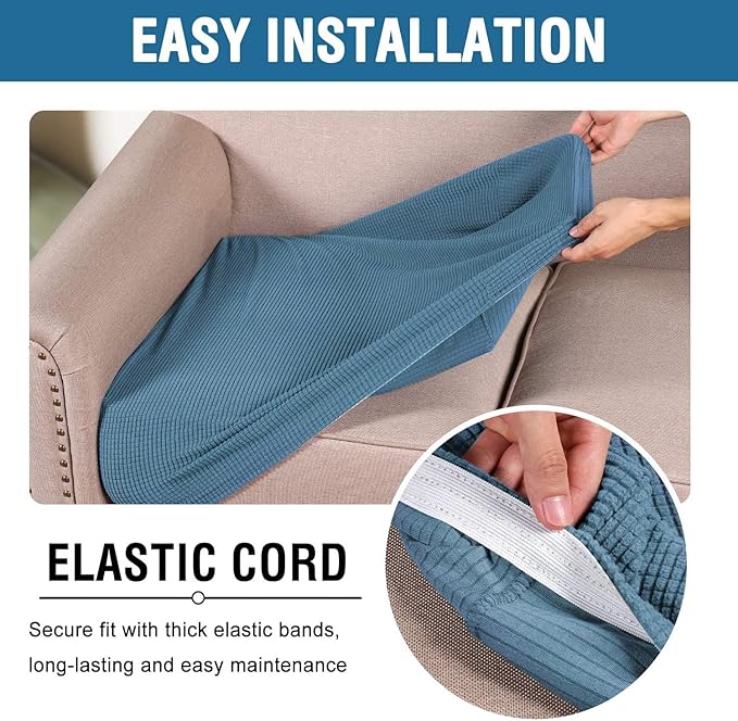 H.VERSAILTEX Super Stretch Individual Seat Cushion Covers Sofa Covers Couch Cushion Covers Slipcover Sets Thick Jacquard Textured Twill Fabric (2 Piece Medium Sofa Cushion Covers, Dusty Blue)-Ruum Studio Home