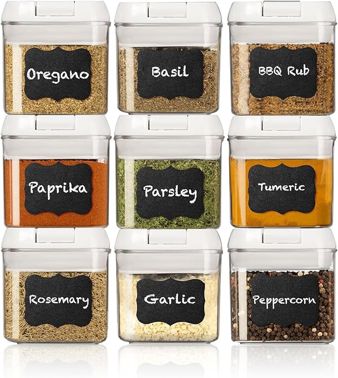 Shazo 9 PC Airtight Food Storage Containers - BPA Free Clear Plastic Snack & Spice Containers with Easy Lock Lids - Kitchen and Pantry Organization for Herbs, Coffee, Tea - 0.5L / 2.1 Cups-Ruum Studio Home