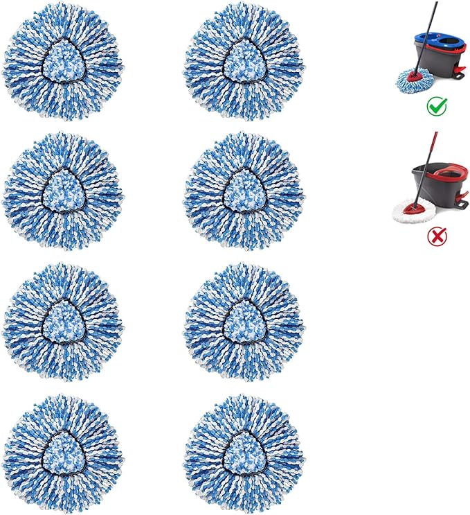 BonusLife 8-Pack Mop Head for O-Ceda RinseClean Spin Mop Refill 2-Tank System Only Easy Cleaning Microfiber Replacement-Ruum Studio Home