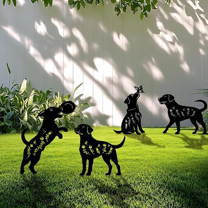 4 Pack Dog Metal Garden Decorative Stakes, Weather Proof Puppy Silhouette Statues for Yard, Patio,Outdoor Decor for Dog Lovers and Pet Owners-Ruum Studio Home
