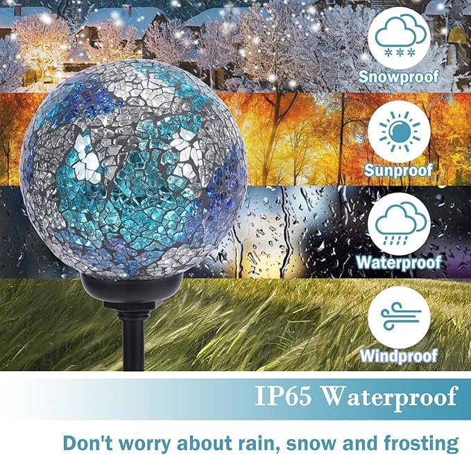 Solar Garden Lights Outdoor Decorative - Solar Gazing Ball Mosaic Garden Stakes Decorative Waterproof Outdoor Lights for Pathway Yard Lawn Decoration Blue-Ruum Studio Home