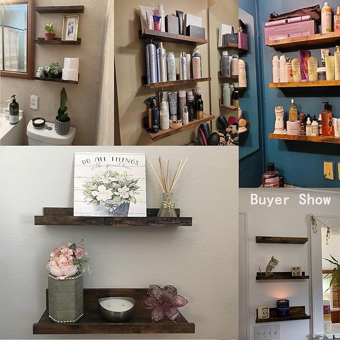 Giftgarden 16 Inch Floating Shelves for Wall Set of 3, Rustic Wall Mounted Picture Ledge Wooden Wall Shelf for Living Room Bedroom Kitchen Bathroom, 3 Different Sizes-Ruum Studio Home