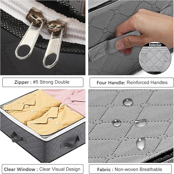 8 Pack Under Bed Storage Containers, 90L Collapsible Closet Organizers and Storage Bins, Underbed Storage Bags for Wrapping Paper, Blanket, Towels, Clothes, Comforter, Sweaters, Linen Sheet-Ruum Studio Home