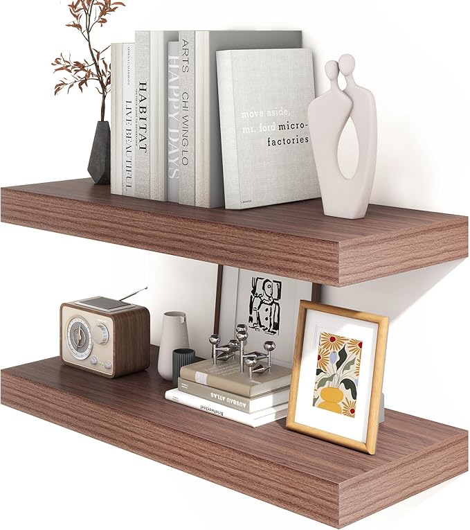 Deep Floating Shelves for Wall | 12 Inch Deep Floating Shelves 30 Inches Long Set of 2 | Rustic Walnut Floating Shelves for Living Room Bathroom Laundry Room Bedroom Kitchen Home Office-Ruum Studio Home