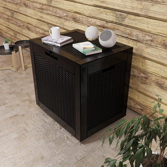 Vixzen 31 Gallon Resin Deck Box, Lockable Outdoor Storage Box for Patio Cushions Storage Furniture,Garden Tools, Pool Supplies, Weatherproof and UV Resistant- Black-Ruum Studio Home