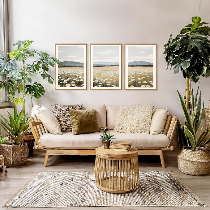 HPNIUB Flowers Wall Art Canvas White Daisy Floral Painting, Rustic Field Landscape Picture, Modern Framed Artwork for Living Room Bedroom Bathroom Dinning Room Office Home Decor Gifts-16 x24 x3-Ruum Studio Home