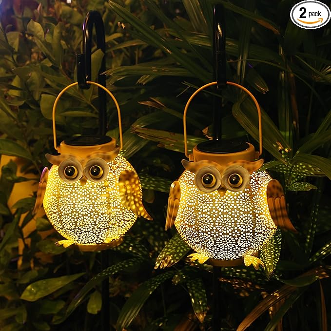 2 Pack Hanging Solar Lanterns - Garden Light Waterproof Metal Decorative Solar Lantern Lights Outdoor for Patio Yard Table Pathway with Owl Pattern-Ruum Studio Home