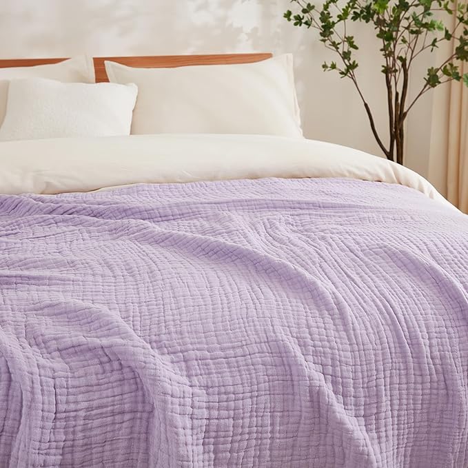 EMME Cotton Blanket Twin XL for Bed Soft Muslin Blankets 66"x90" Lightweight Breathable Layering Bedspread Coverlet All Season Gauze, Lavender-Ruum Studio Home