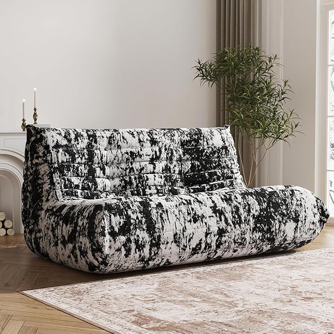 Bean Bag Chair, Loveseat Fireside Chair Bean Bag Sofa Large Bean Bag Chair for Adults, 2 Seater Bean Bag Chairs for Teens with High Density Comfortable Foam, Bean Bag for Living Room (Black Pattern)-Ruum Studio Home