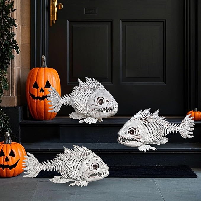 DR.DUDU 3 Pack Skeleton Fish Halloween Decor, Animals Skeleton Decorations Plastic Skull Fish Bones Figure Decor for Outdoor Indoor Bedroom Tank Party Props-Ruum Studio Home