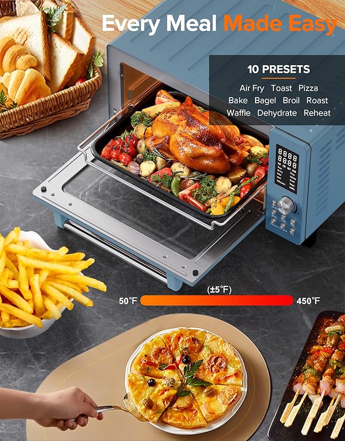 Nuwave Bravo Pro Smart Air Fryer Toaster Oven Combo, Airfryer Convection Oven Countertop, 10-in-1 Functions with Quicker & Even Crisp Technology, 1800W, 50-450°F, PFAS-Free, 21QT, Cozy Blue-Ruum Studio Home