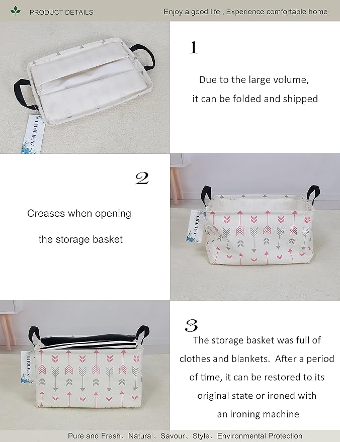 Rectangular Folding Laundry Basket,waterproof Canvas Basket,gift basket,Suitable for children's room,Office,Clothes,Toys Storage (Pink Arrow)-Ruum Studio Home