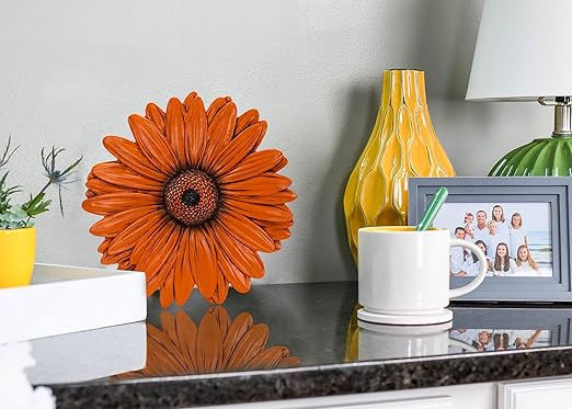 NAT & Jules Gerbera Daisy Flower Shaped Dimensional Indoor Outdoor 12 inch Cast Resin Decorative Garden Stepping Stone, Patio, Walkway Sculpture Yard Art, Orange-Ruum Studio Home